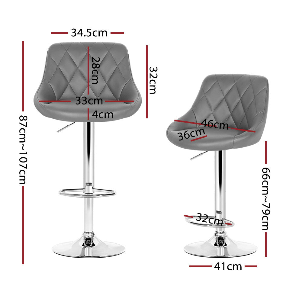 Set of 4 Bar Stools Grey PU Leather Gas Lift Swivel Kitchen Chairs