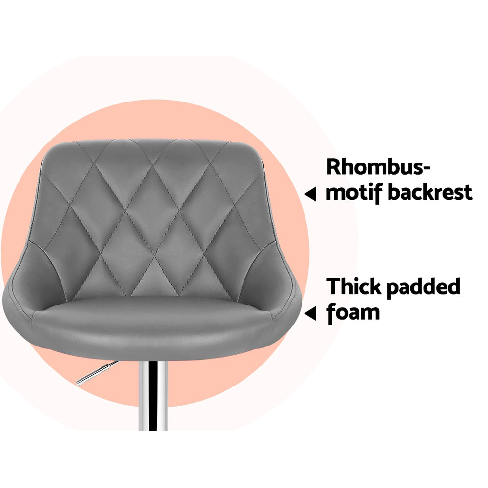 Set of 4 Bar Stools Grey PU Leather Gas Lift Swivel Kitchen Chairs