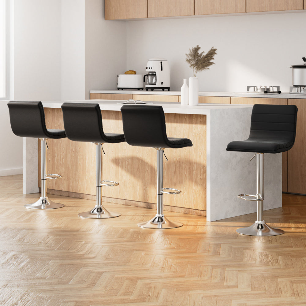 set of 4 PU Leather Bar Stools ARNE Swivel Bar Stool Kitchen Chairs Black Gas Lift