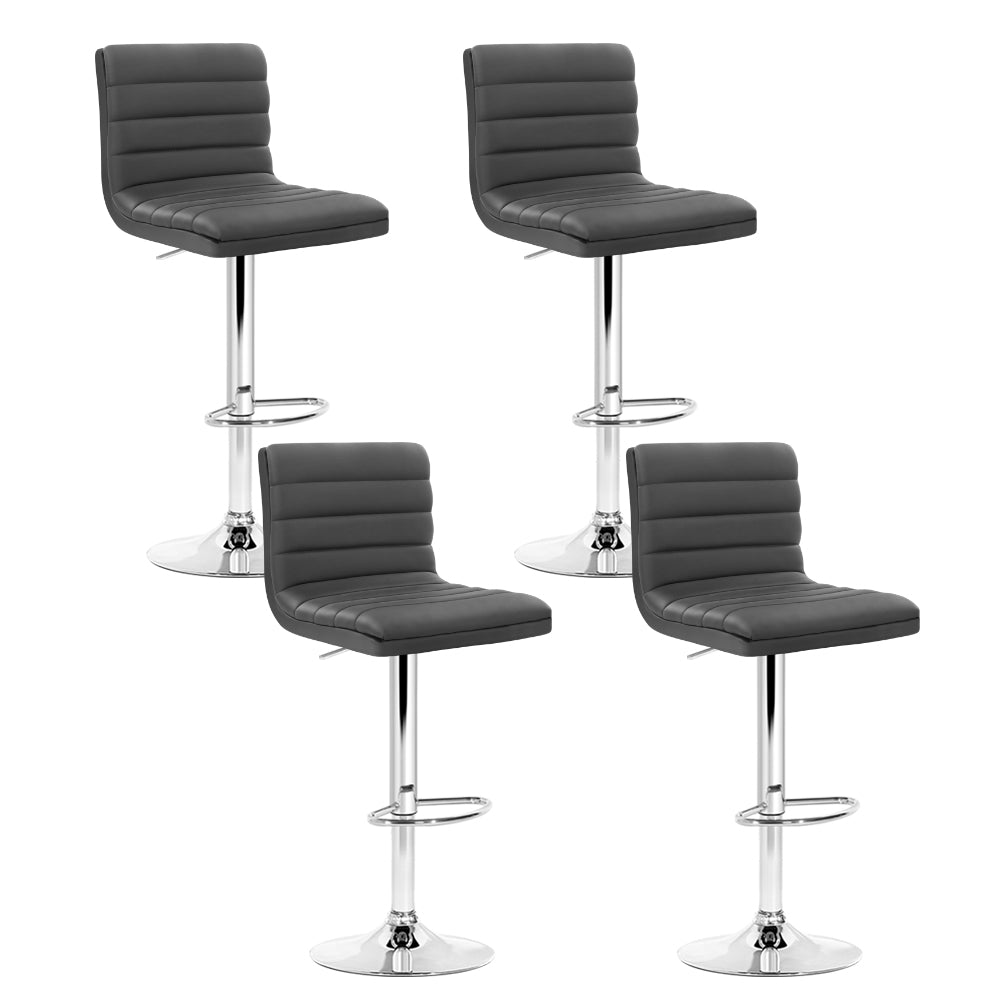 set of 4 PU Leather Bar Stools Gas Lift Grey