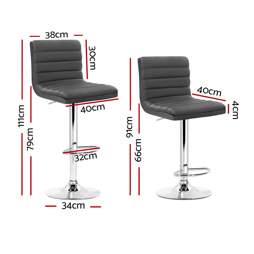 set of 4 PU Leather Bar Stools Gas Lift Grey