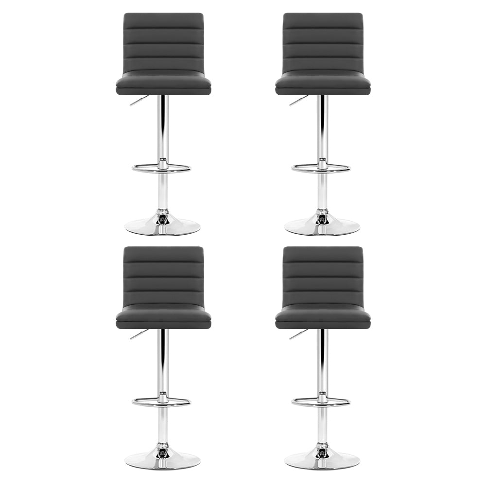 set of 4 PU Leather Bar Stools Gas Lift Grey
