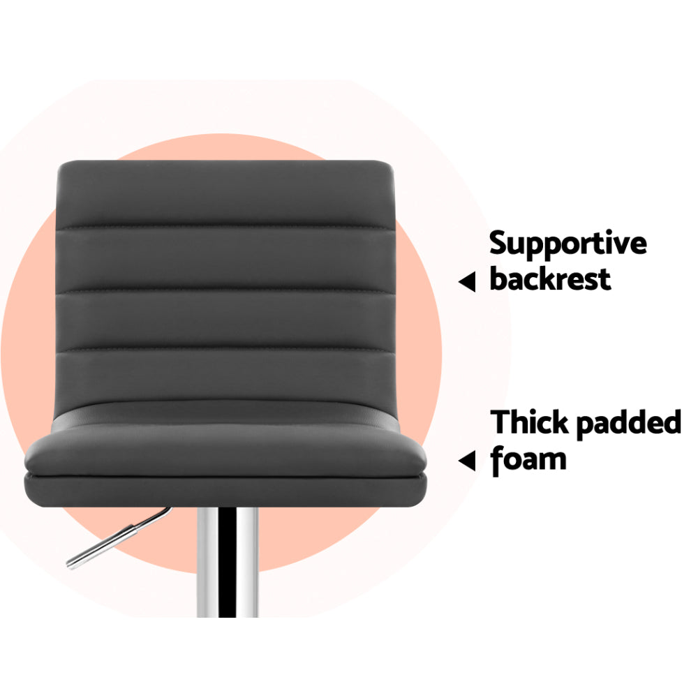 set of 4 PU Leather Bar Stools Gas Lift Grey