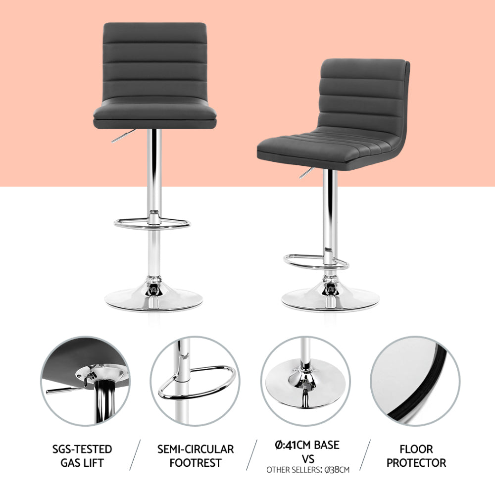 set of 4 PU Leather Bar Stools Gas Lift Grey