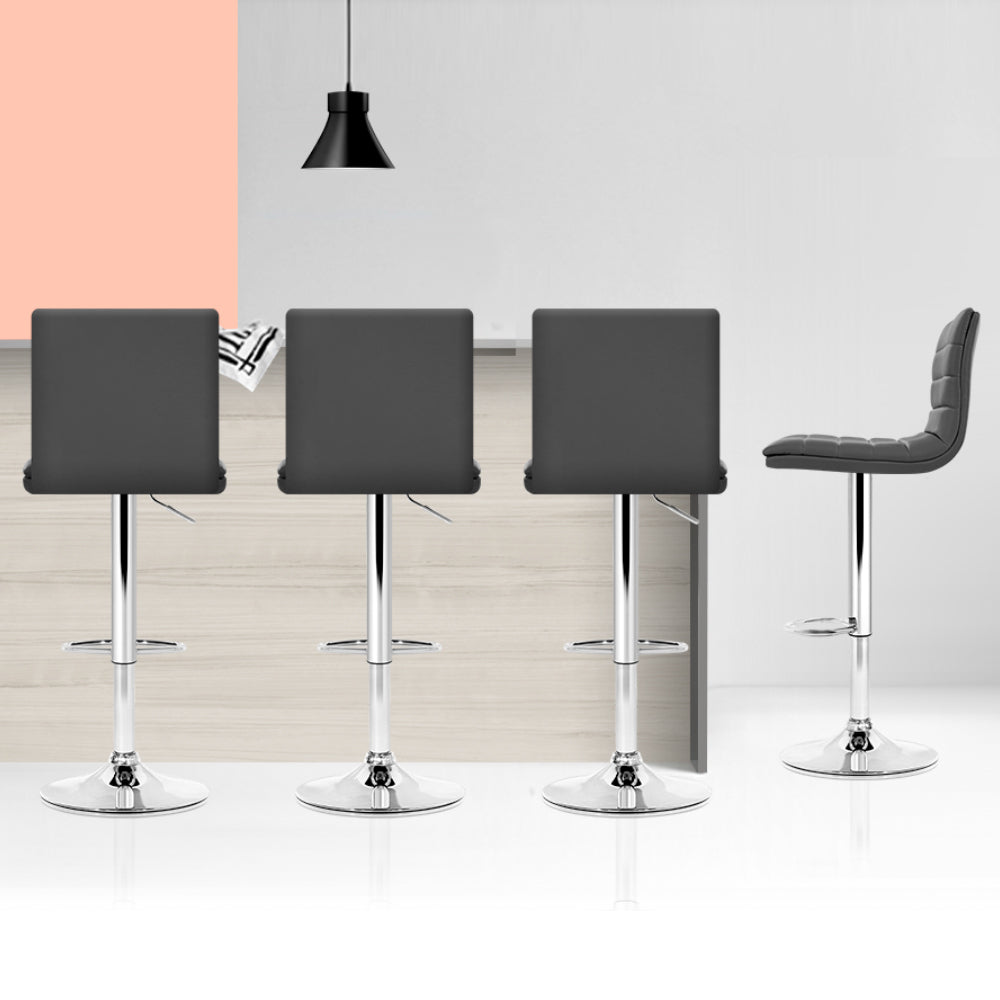 set of 4 PU Leather Bar Stools Gas Lift Grey