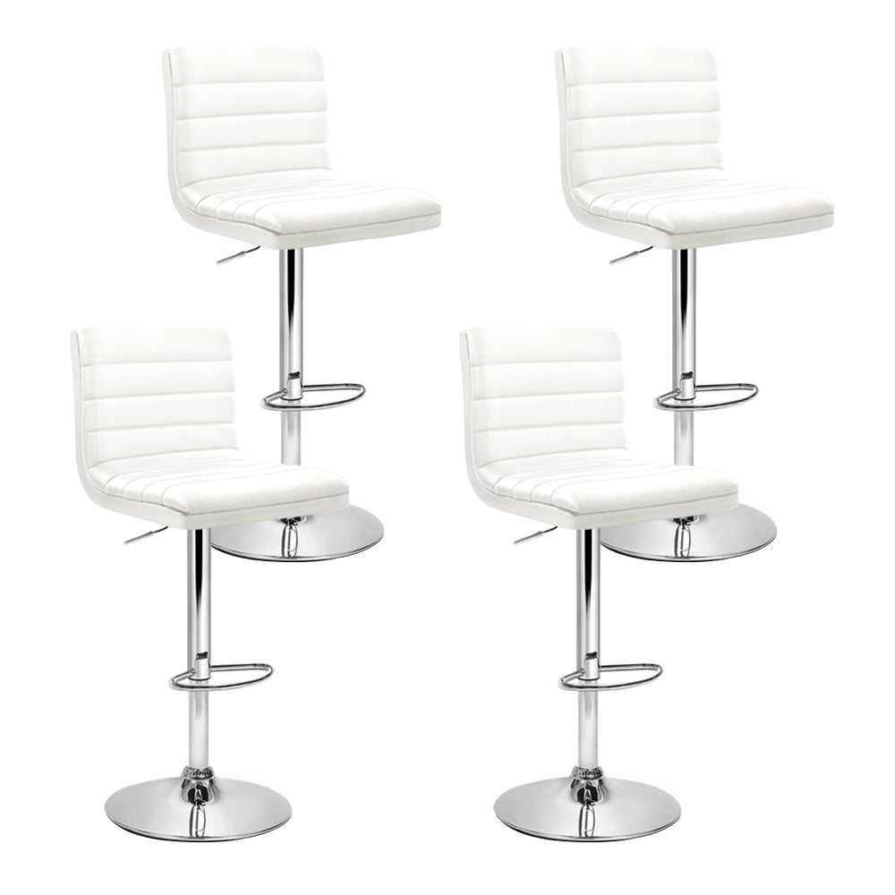 Table & Bar Stools - 4x Bar Stools Padded Leather Gas Lift White