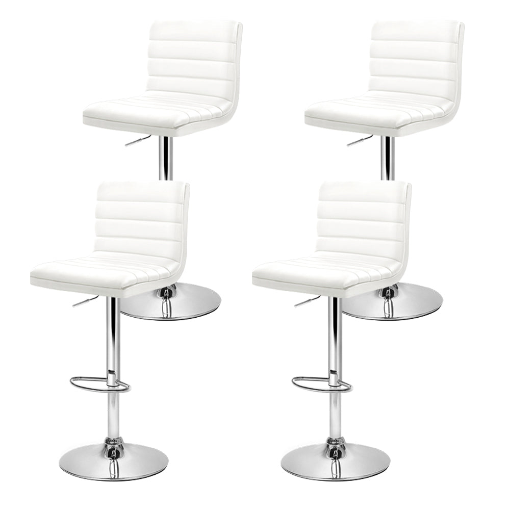 4x Bar Stools Padded Leather Gas Lift White, Leather finish