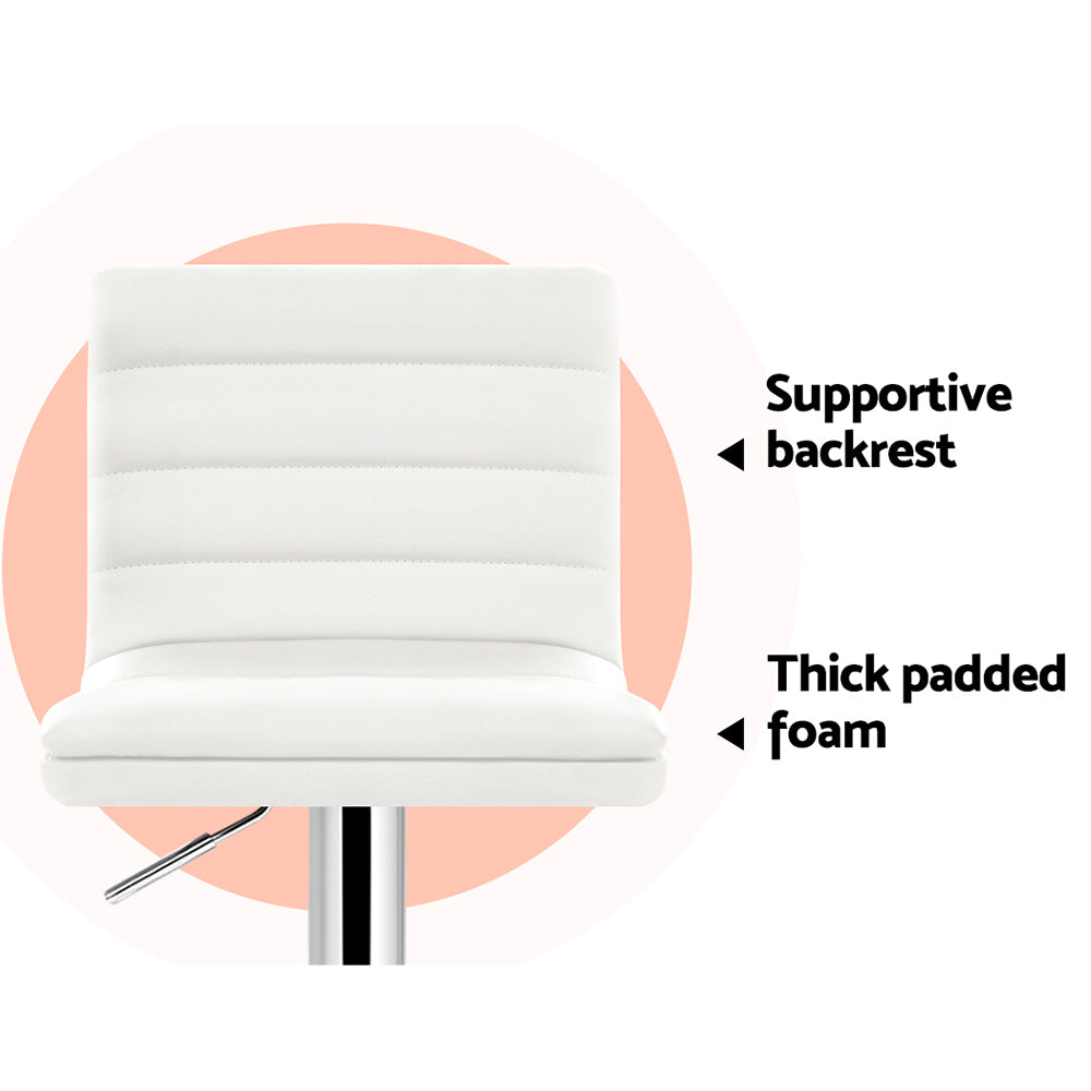 White colour - 4x Bar Stools Padded Leather Gas Lift White