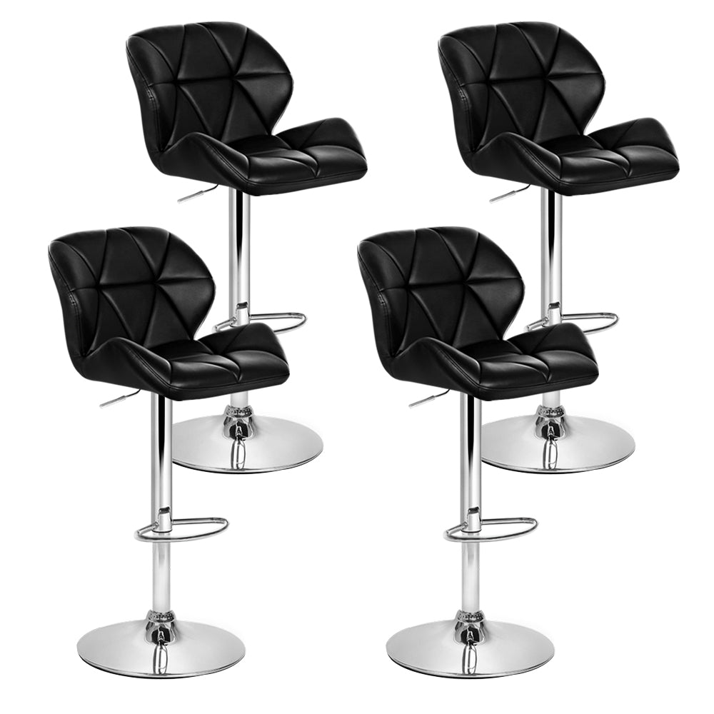 4x Black Gas Lift Bar Stools PU Leather Swivel Adjustable Height Chrome Base