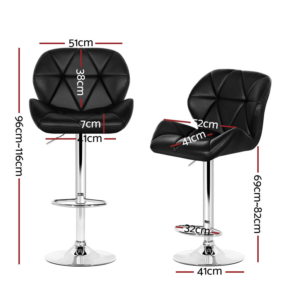 4x Black Gas Lift Bar Stools PU Leather Swivel Adjustable Height Chrome Base