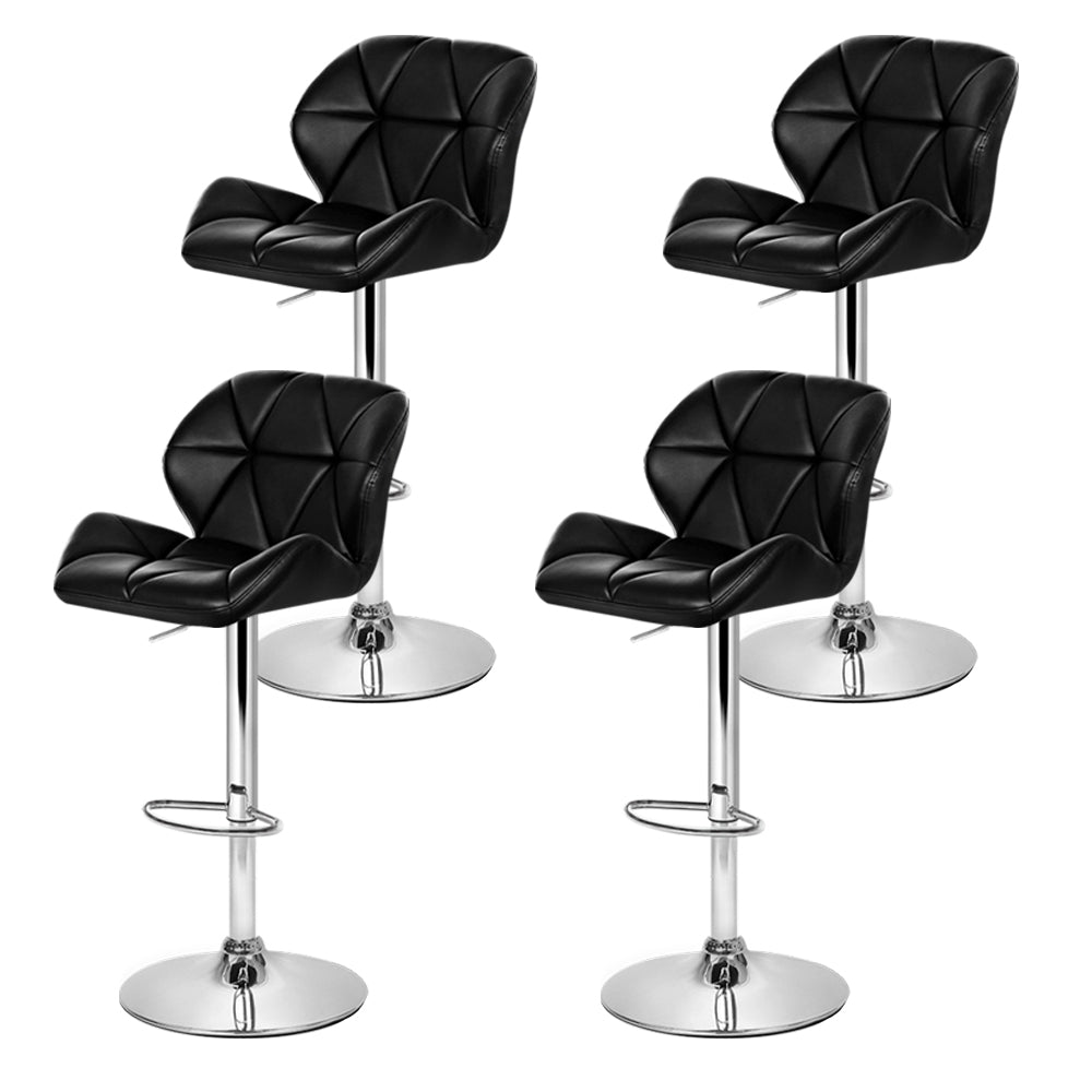 4x Black Gas Lift Bar Stools PU Leather Swivel Adjustable Height Chrome Base