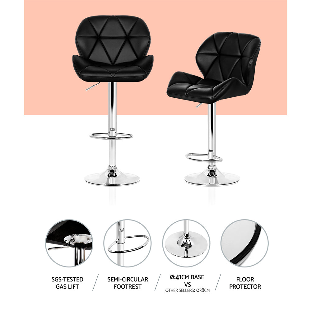 4x Black Gas Lift Bar Stools PU Leather Swivel Adjustable Height Chrome Base