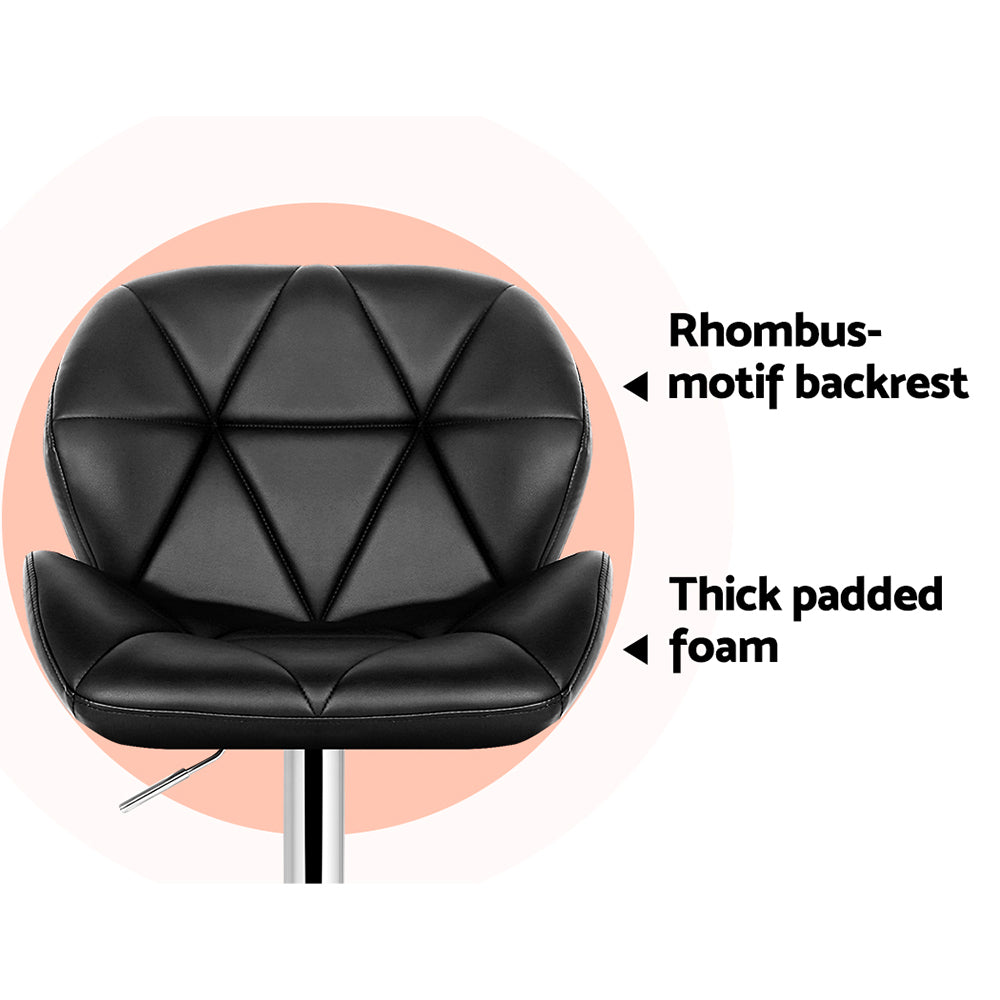 4x Black Gas Lift Bar Stools PU Leather Swivel Adjustable Height Chrome Base