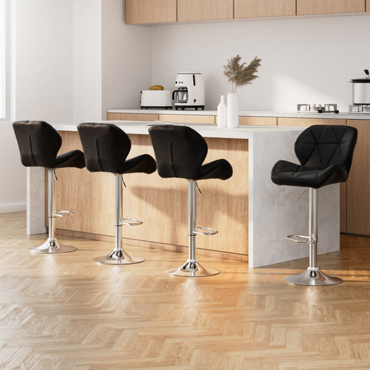Set of 4 Adjustable Bar Stools PU Leather Swivel Black