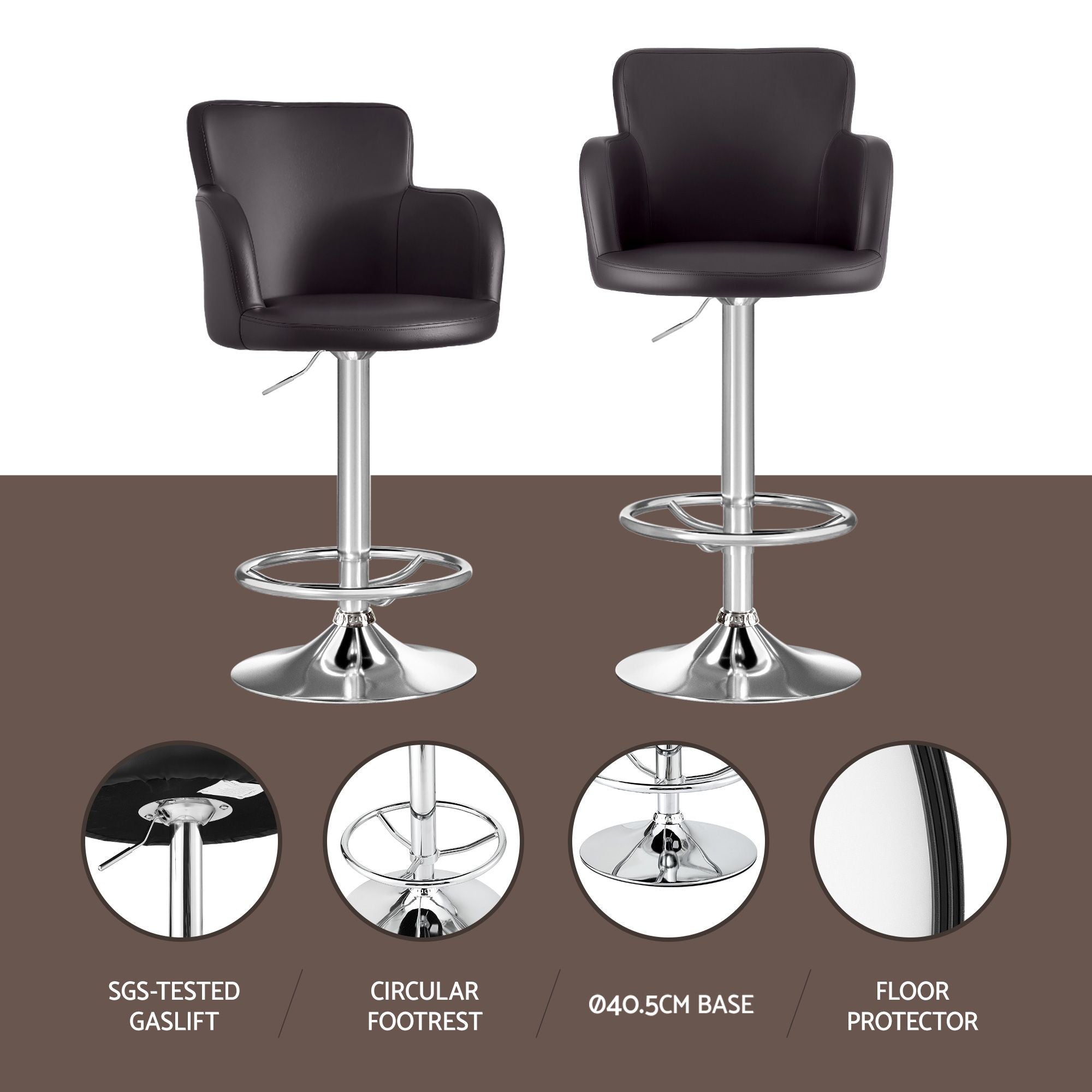 Swivel Bar Stools Set 4 Gas Lift PU Leather | Simpledeals