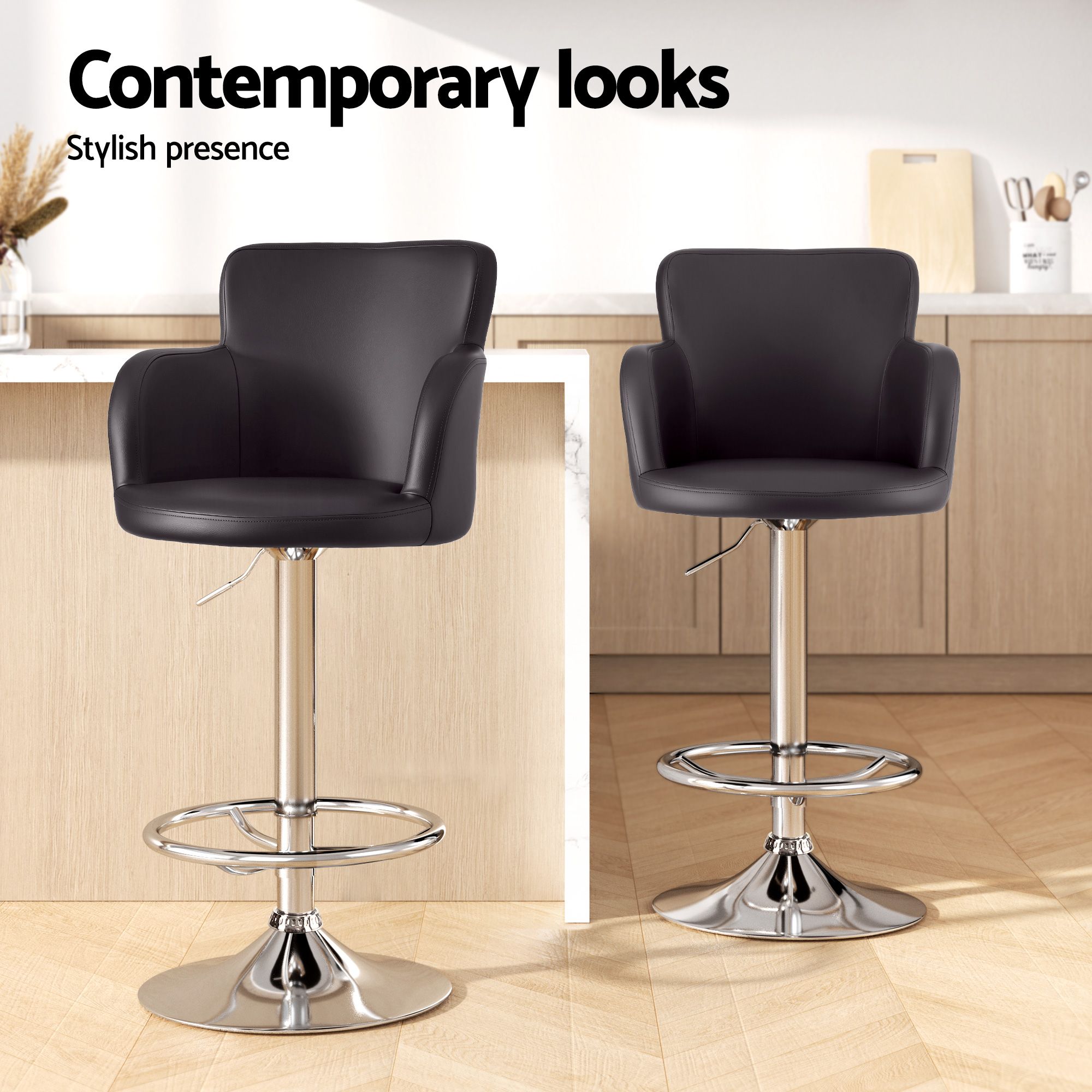 Swivel Bar Stools Set 4 Gas Lift PU Leather | Simpledeals