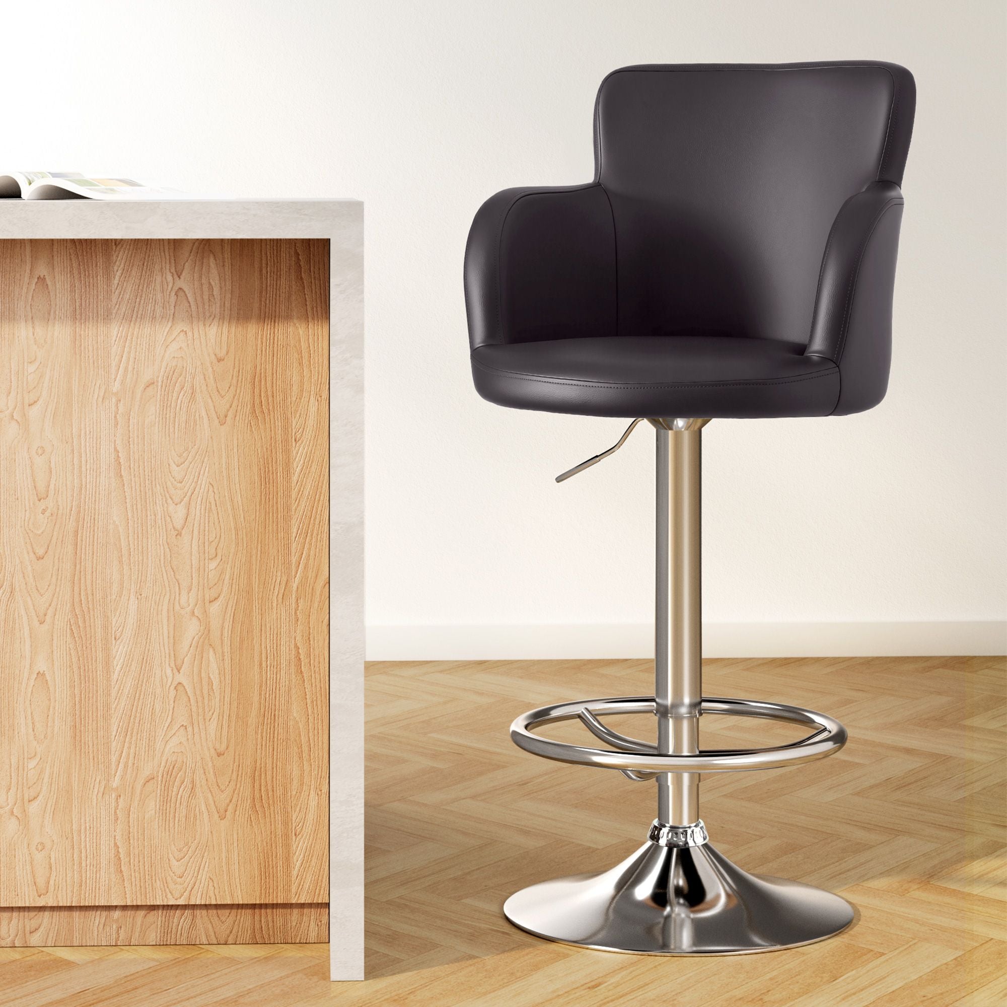 Swivel Bar Stools Set 4 Gas Lift PU Leather | Simpledeals