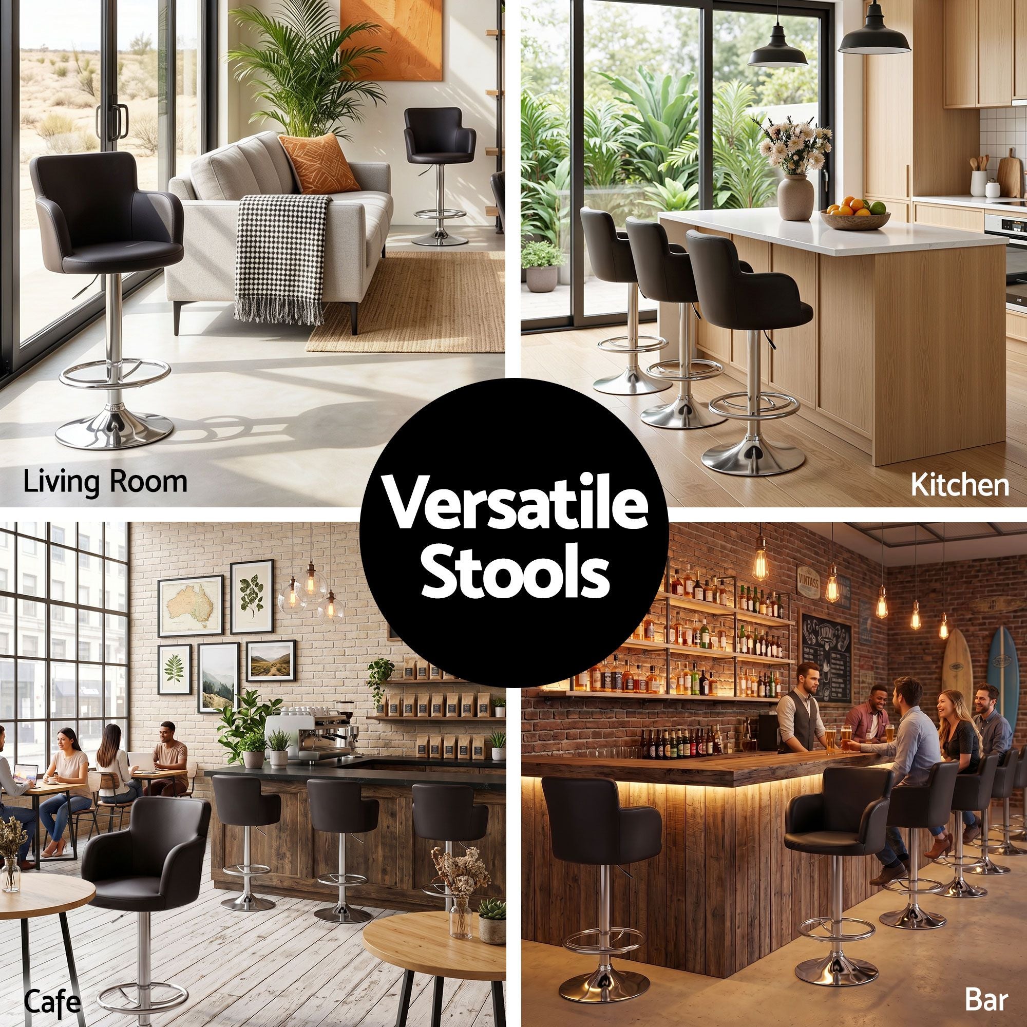 Swivel Bar Stools Set 4 Gas Lift PU Leather | Simpledeals
