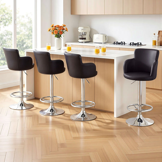Swivel Bar Stools Set 4 Gas Lift PU Leather - Table & Bar Stools