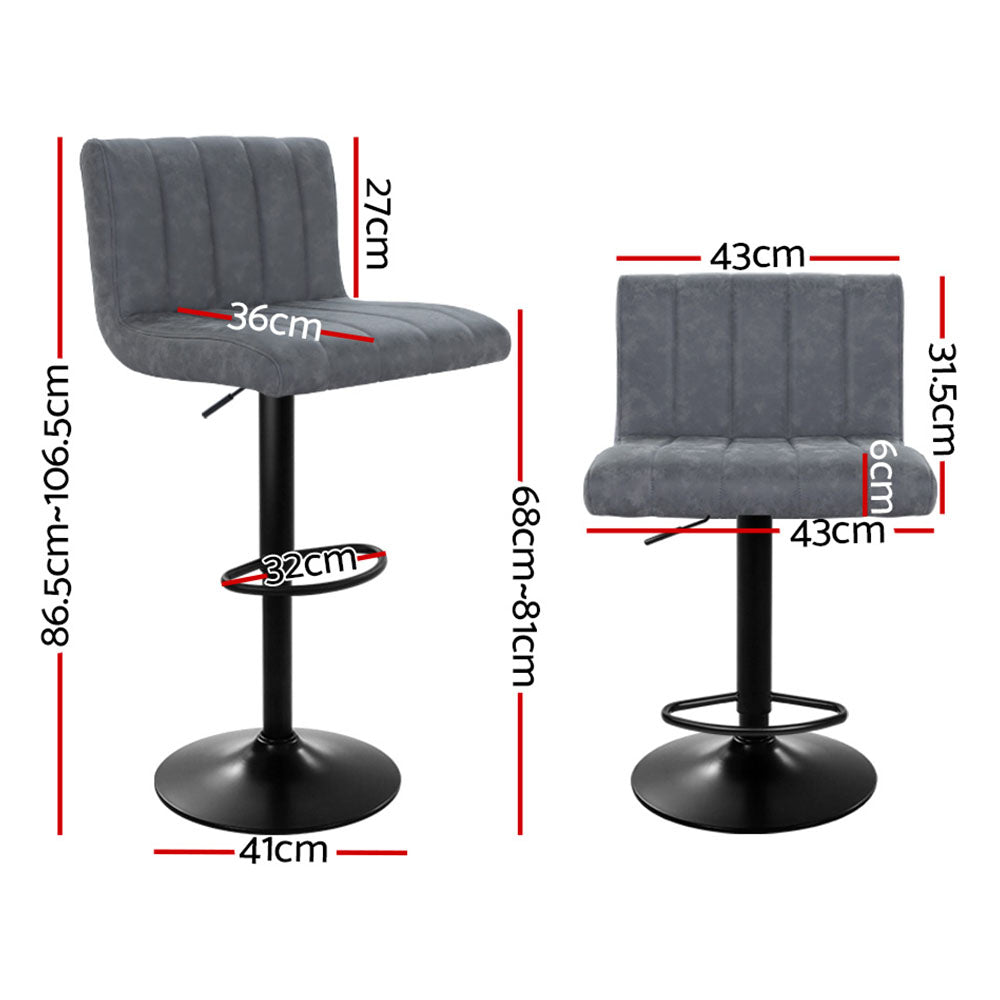 2x Kitchen Bar Stools Swivel Vintage Bar Stool Leather Gas Lift Chairs