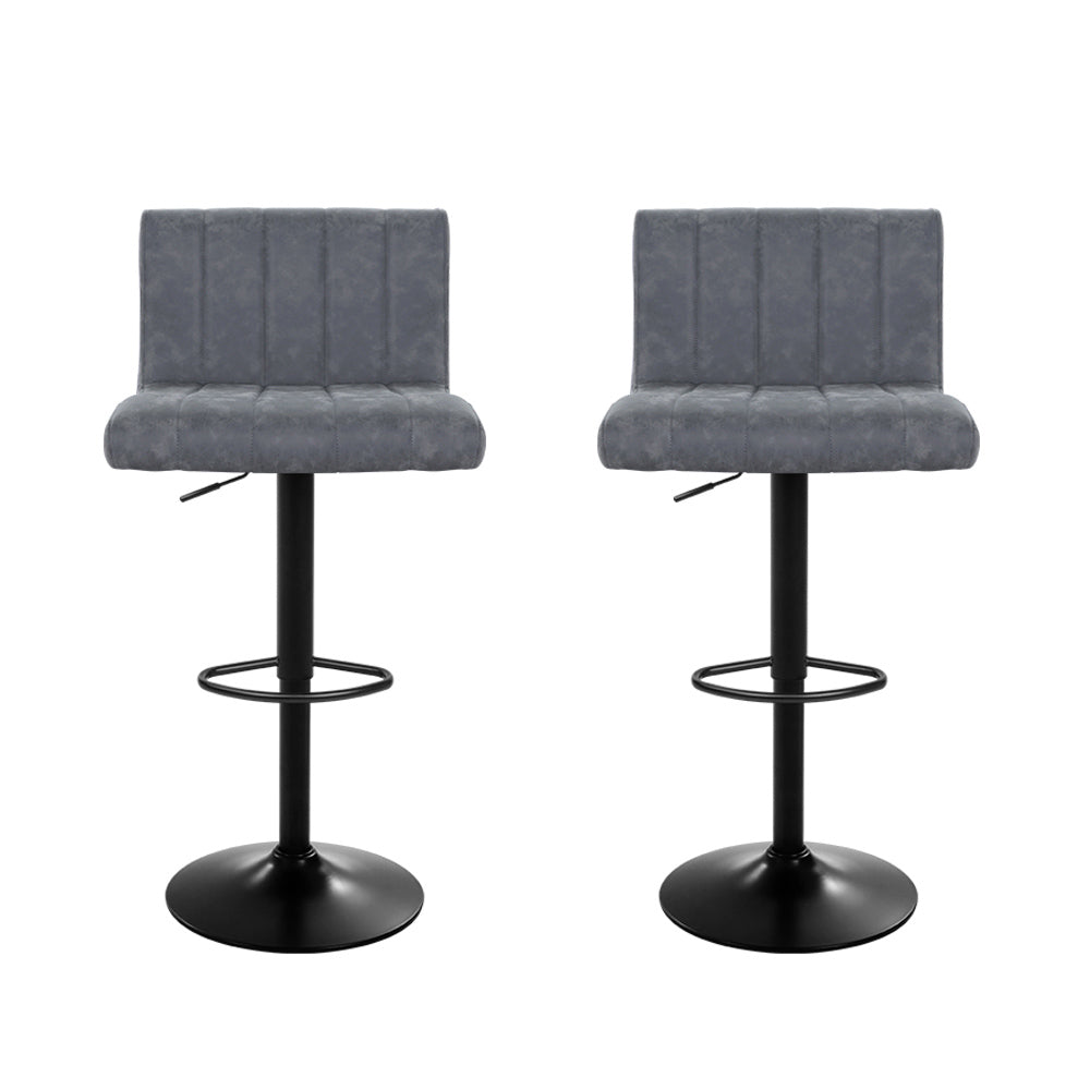 2x Kitchen Bar Stools Swivel Vintage Bar Stool Leather Gas Lift Chairs