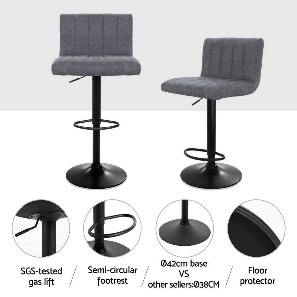 2x Kitchen Bar Stools Swivel Vintage Bar Stool Leather Gas Lift Chairs