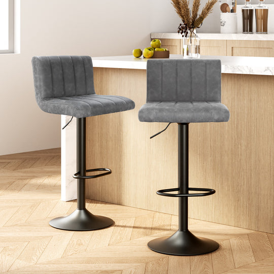 2x Kitchen Bar Stools Swivel Vintage Bar Stool Leather Gas Lift Chairs - Table & Bar Stools