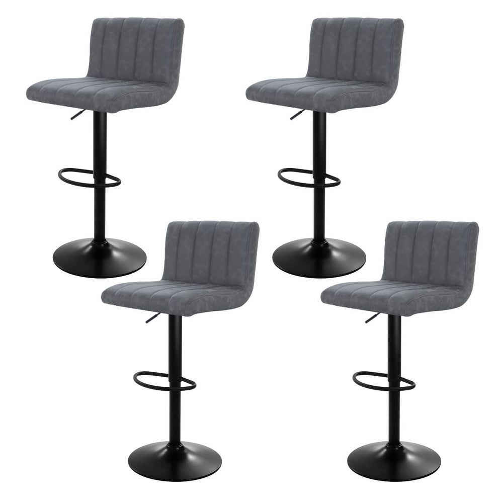 Grey colour - 4X Bar Stools Vintage Leather Gas Lift Grey