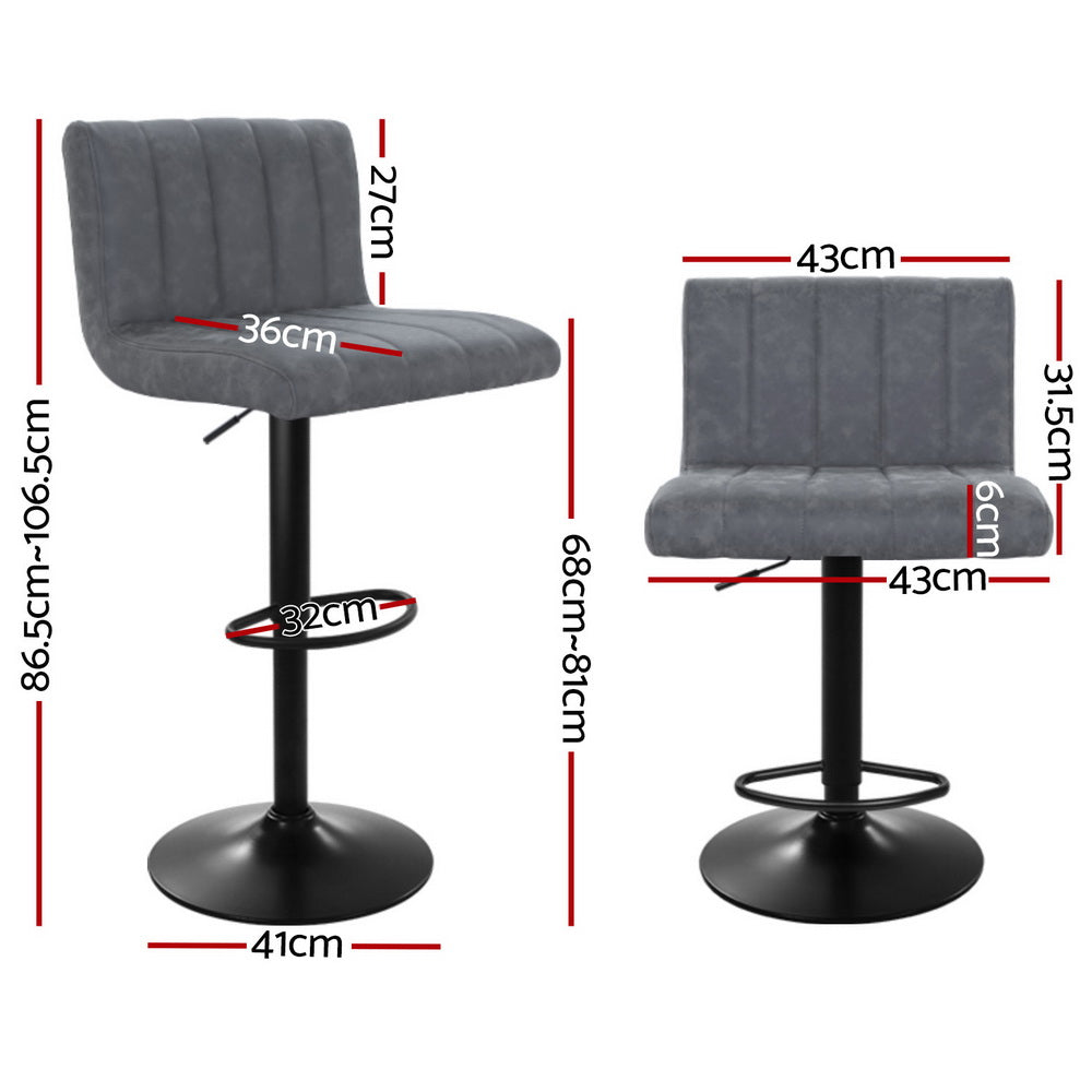 4X Bar Stools Vintage Leather Gas Lift Grey | Leather finish