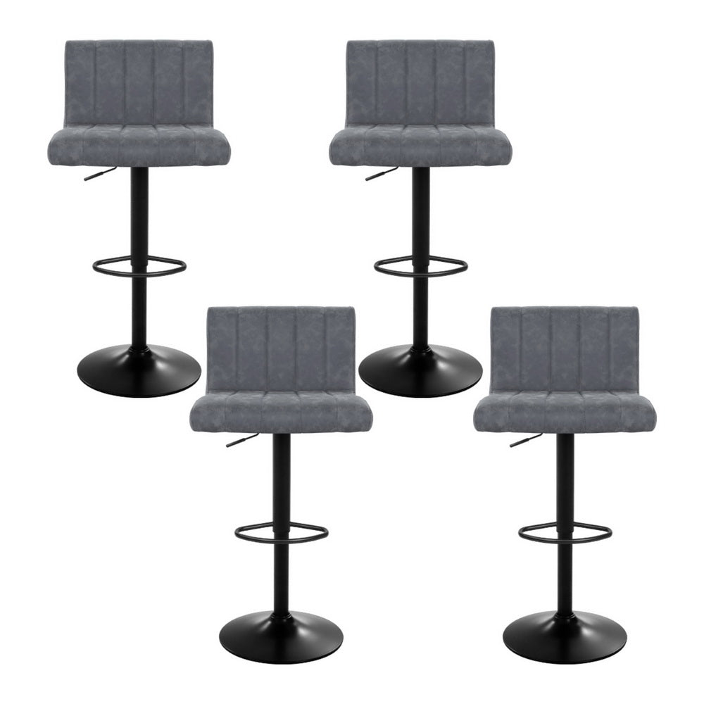 Massage Chairs - 4X Bar Stools Vintage Leather Gas Lift Grey
