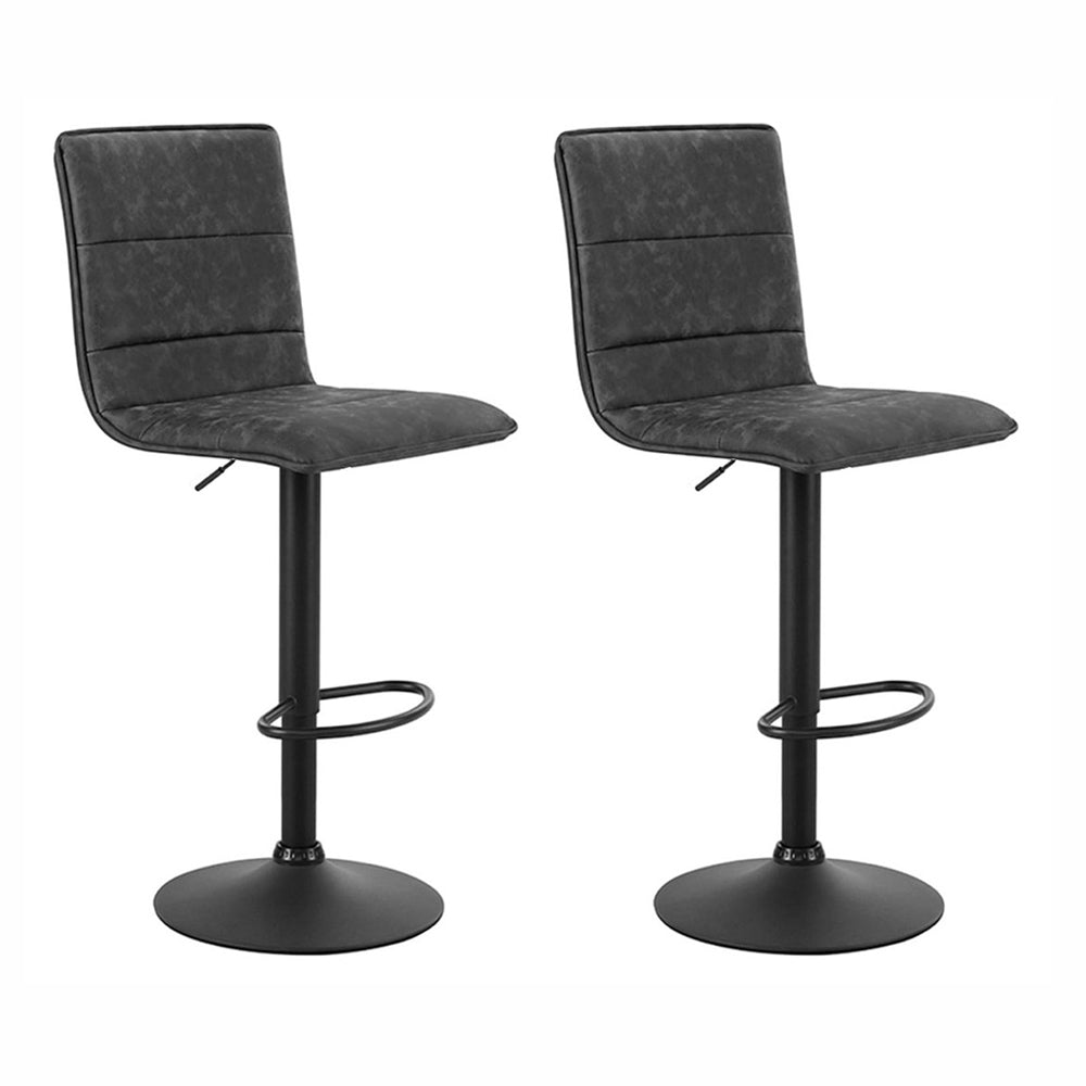 2x Kitchen Bar Stools Gas Lift Bar Stool Chairs Swivel Vintage Leather Grey Black Coated Legs