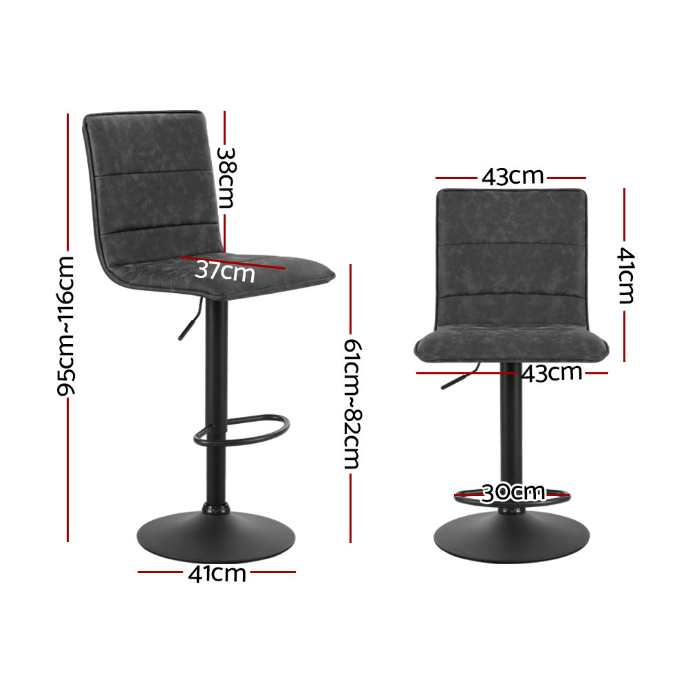 2x Kitchen Bar Stools Gas Lift Bar Stool Chairs Swivel Vintage Leather Grey Black Coated Legs