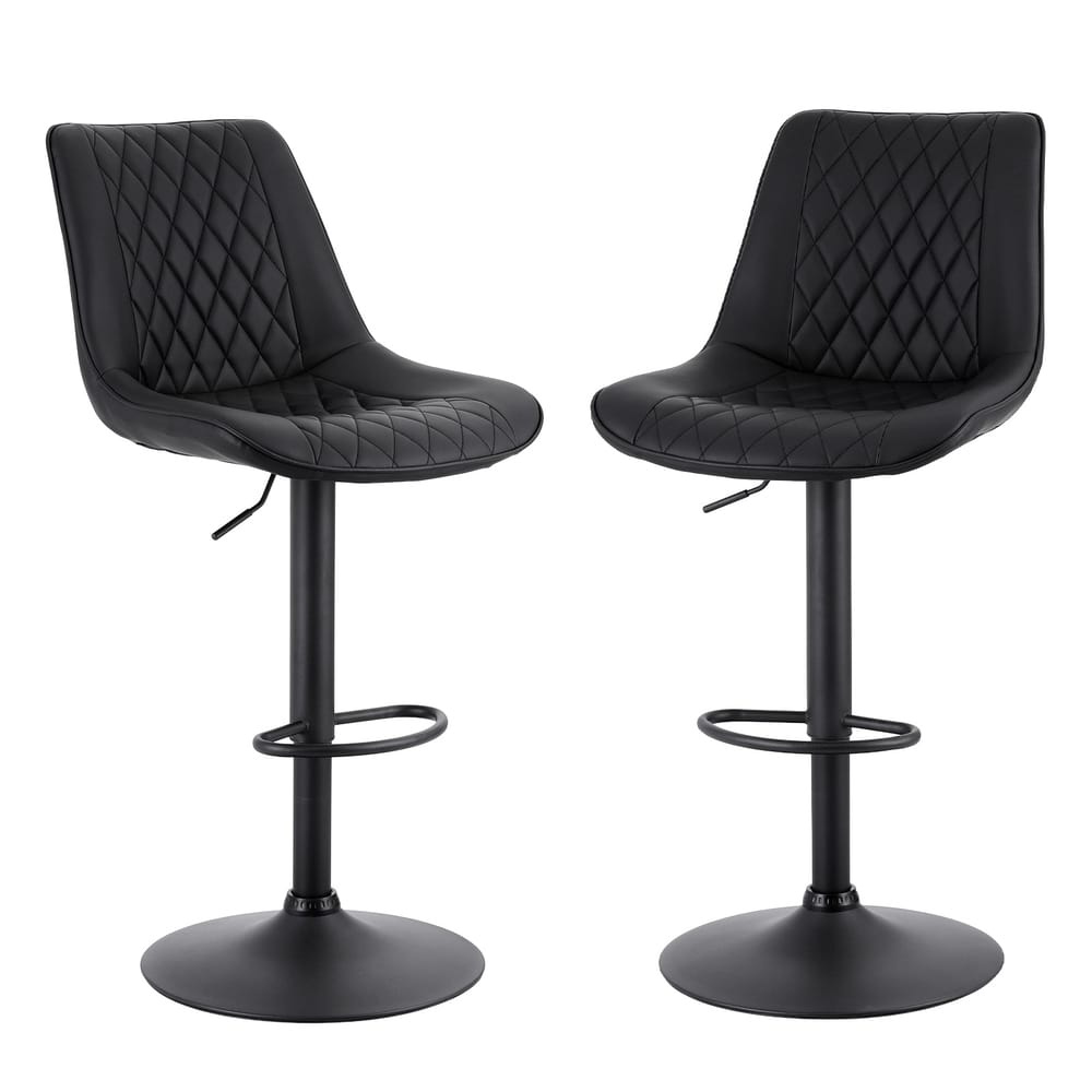 Swivel Bar Stools Black Leather 50x60x96cm