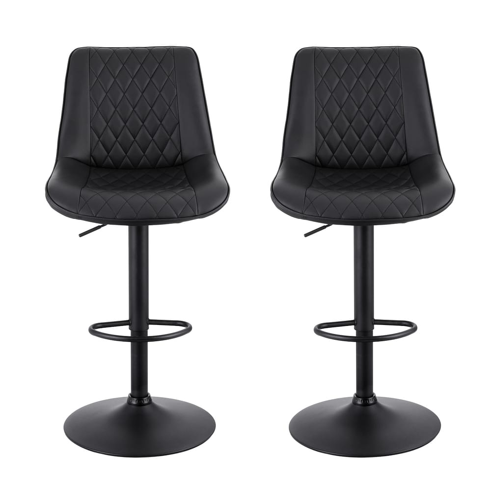 Swivel Bar Stools Black Leather 50x60x96cm