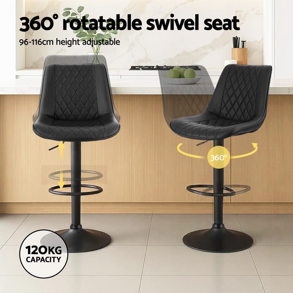 Swivel Bar Stools Black Leather 50x60x96cm