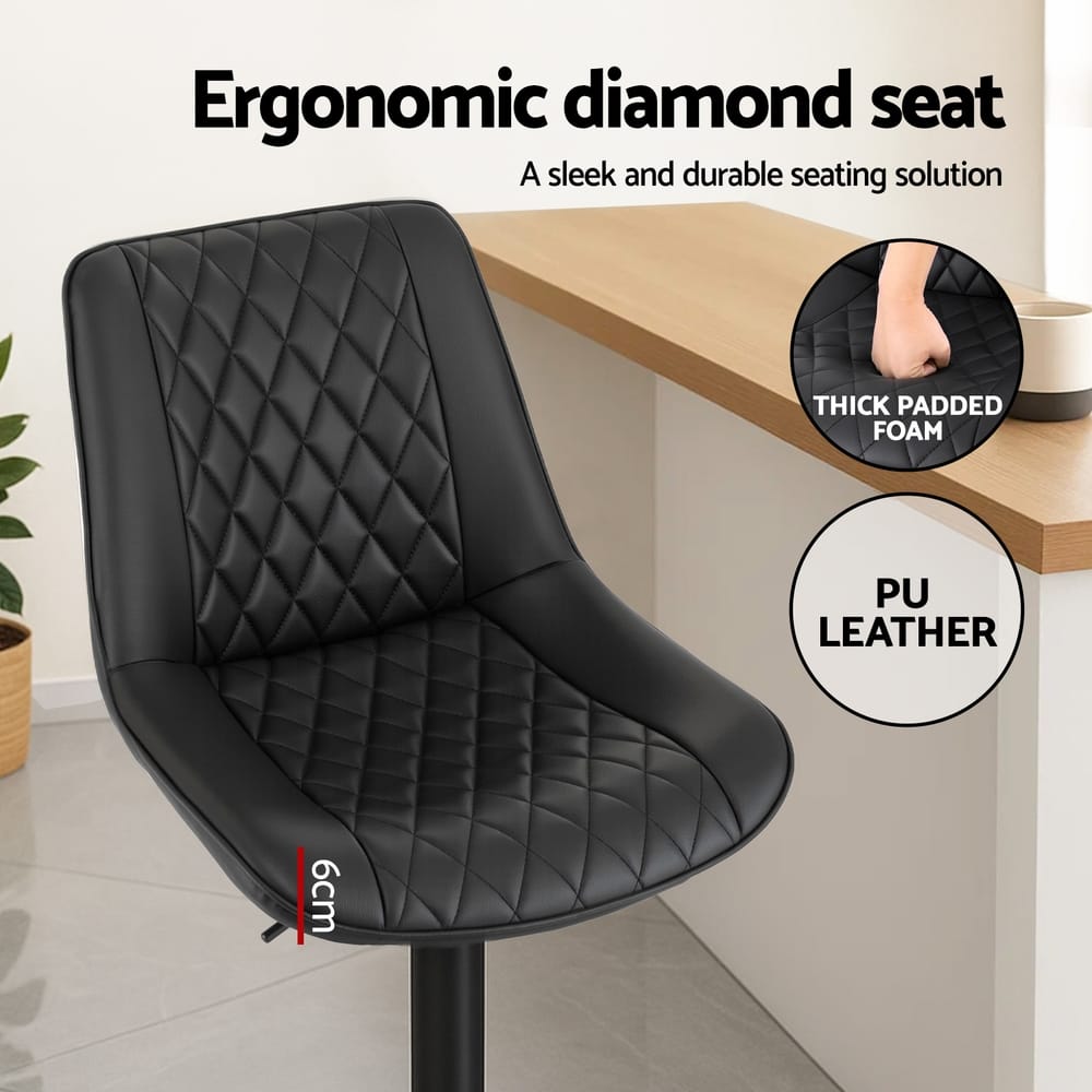 Swivel Bar Stools Black Leather 50x60x96cm