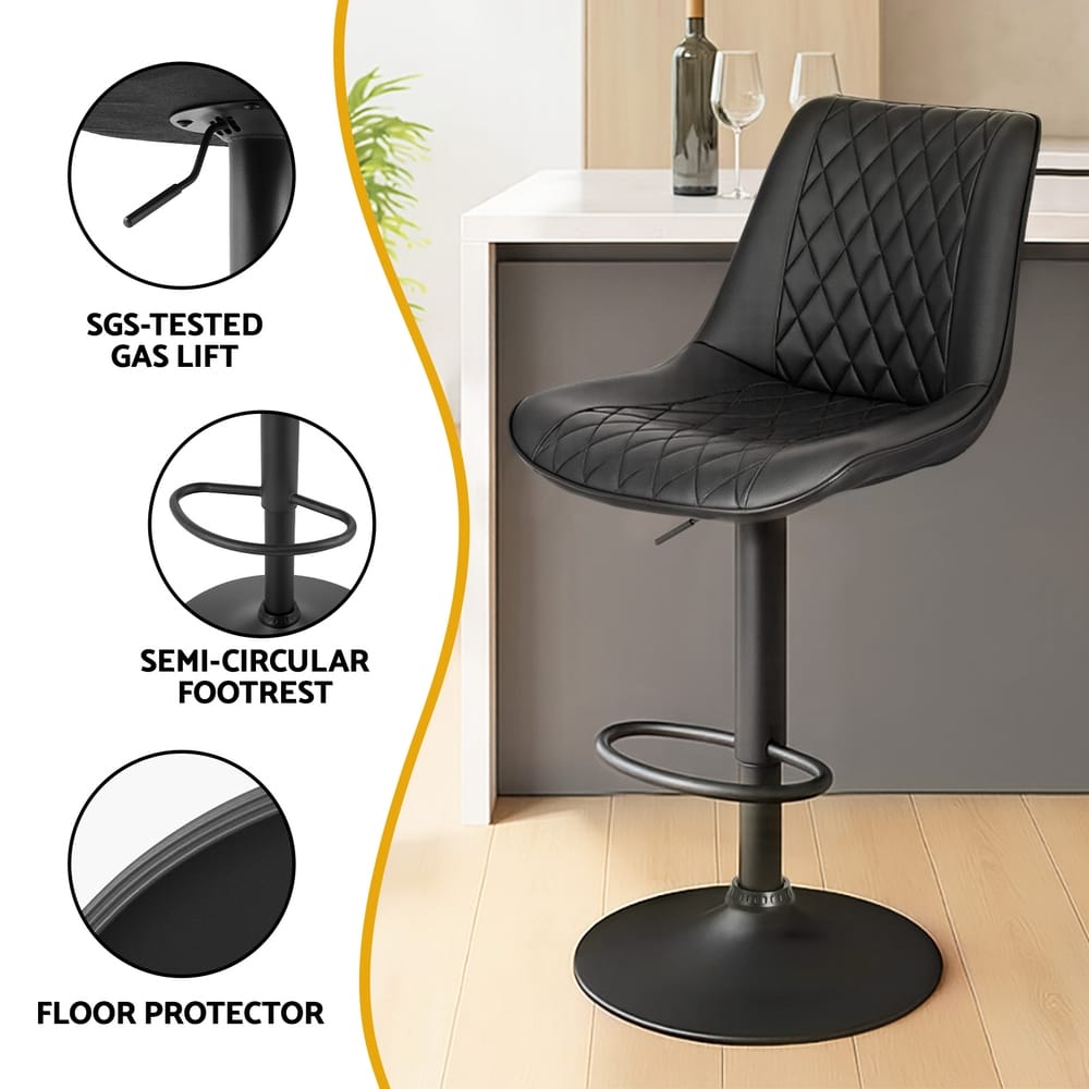 Swivel Bar Stools Black Leather 50x60x96cm