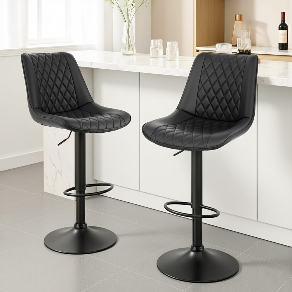 Swivel Bar Stools Black Leather 50x60x96cm