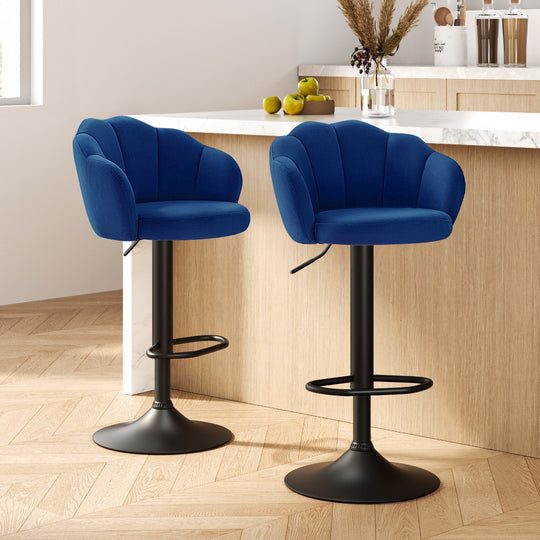 Nessah Velvet Bar Stools Adjustable Swivel Blue 2-Pack
