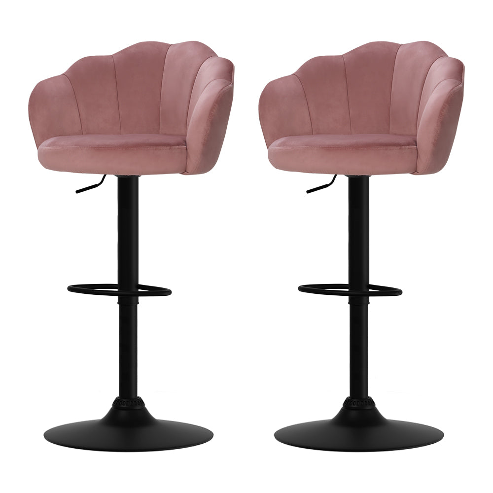 Pink Velvet Bar Stools with Gas Lift and Clam Shell Seat 2-Pack