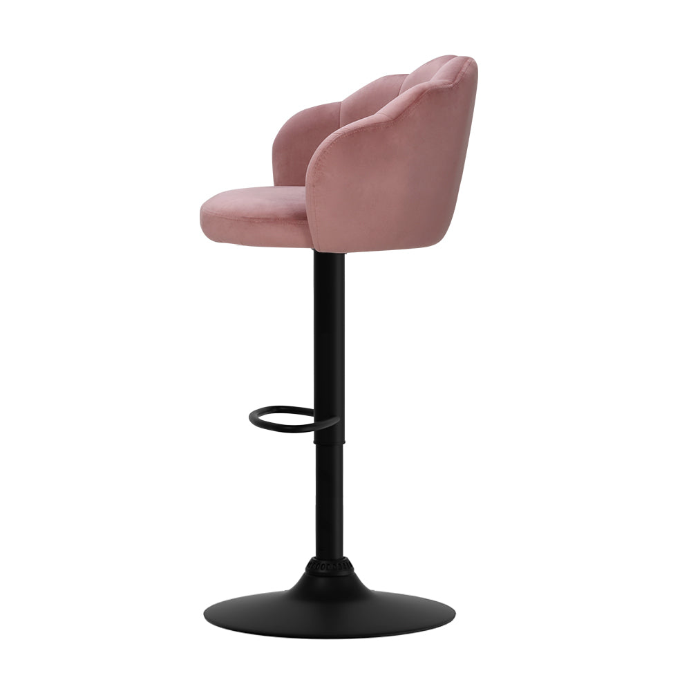 Pink Velvet Bar Stools with Gas Lift and Clam Shell Seat 2-Pack