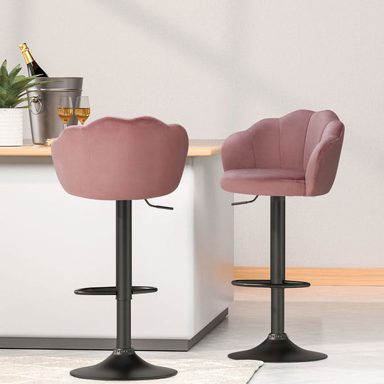 4X Bar Stools Gas Lift Velvet Blue/Green/Pink | Blue colour