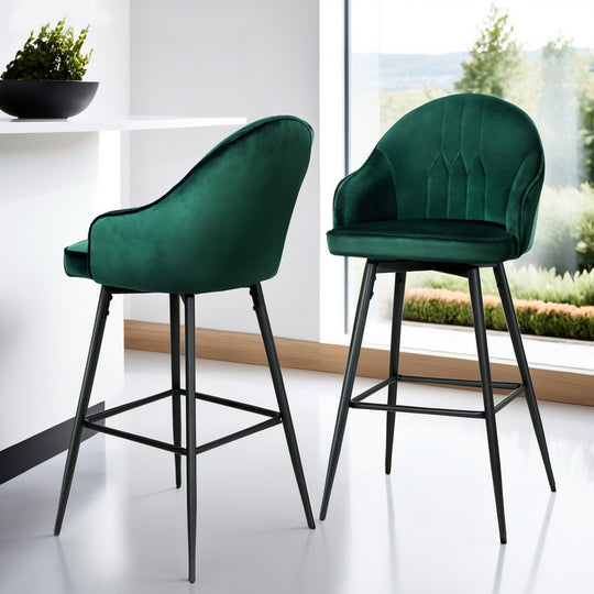 4X Bar Stools Velvet Swivel Metal Legs Blue/Green | Blue colour