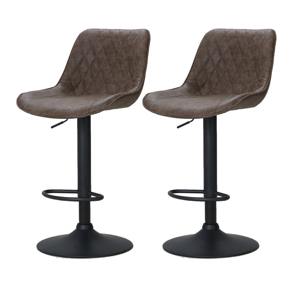 Set of 2 Bar Stools Kitchen Stool Chairs Metal Barstool Dining Chair Brown