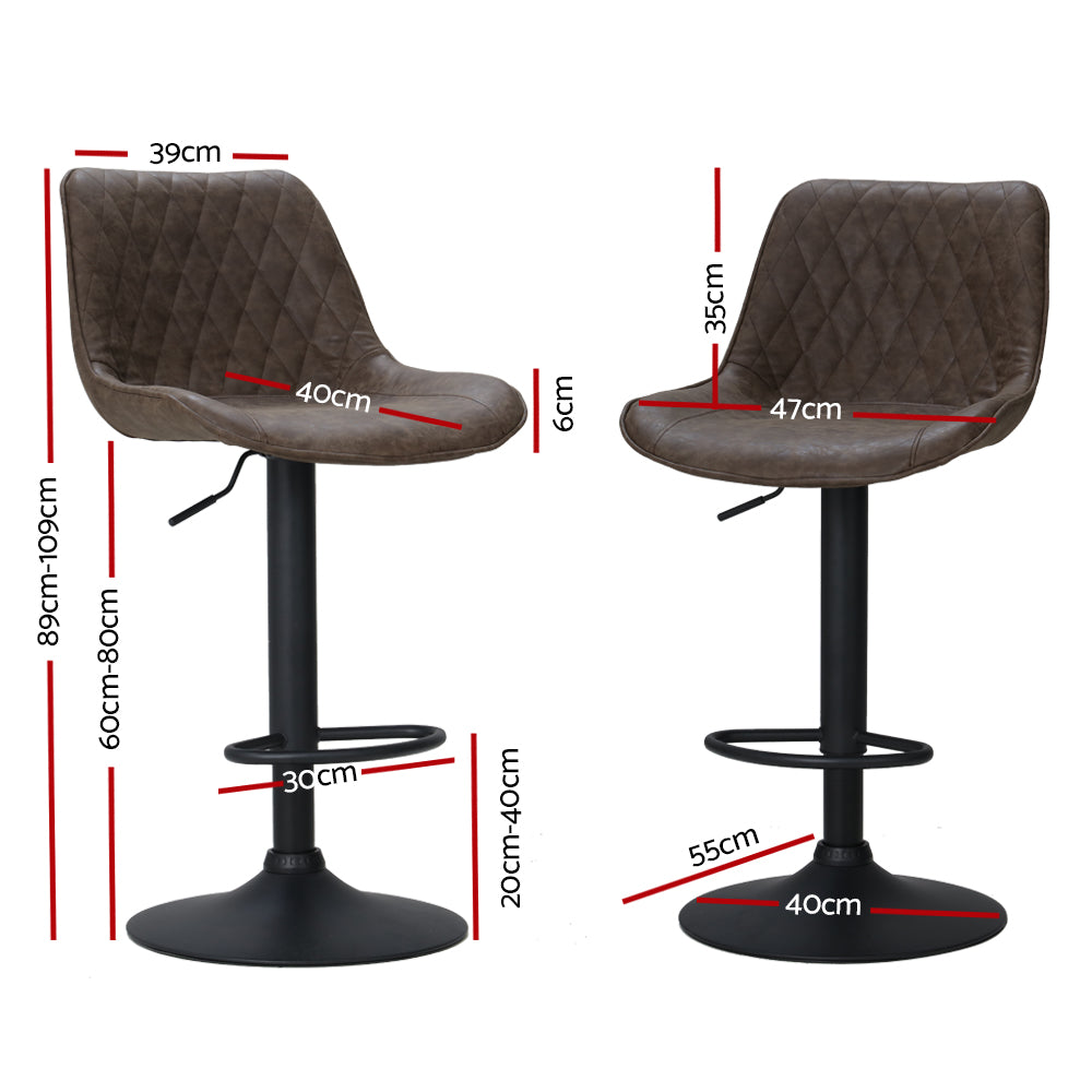 Set of 2 Bar Stools Kitchen Stool Chairs Metal Barstool Dining Chair Brown