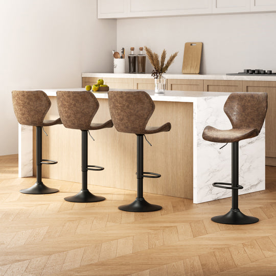 4X Bar Stools Gas Lift Vintage Leather Black/Brown | Black colour