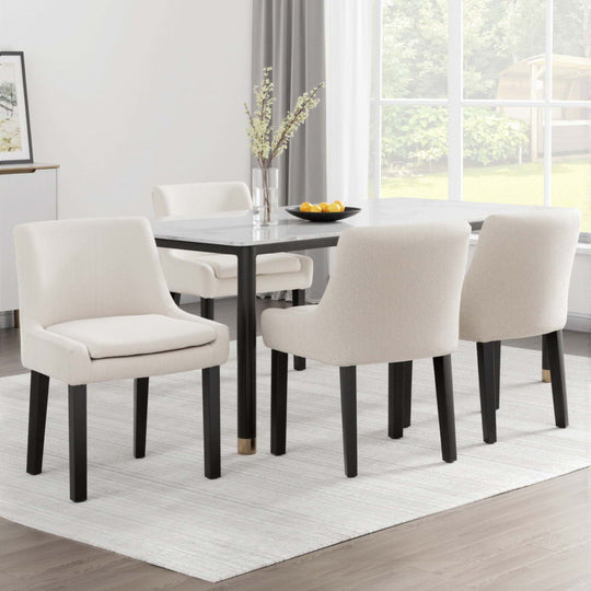 Set of 4 Beige Corduroy Dining Chairs – Stylish and Comfortable Seating