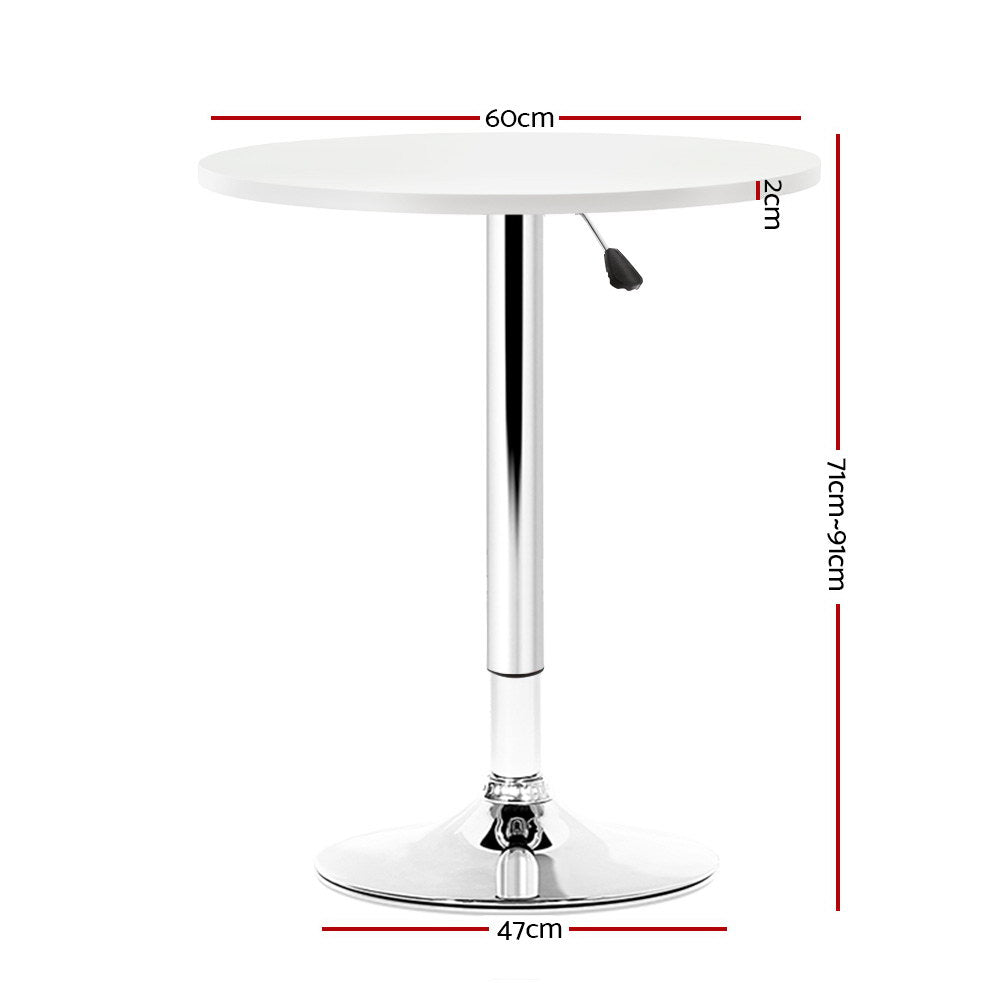 Round Bar Table White Gas Lift Height Adjustable Pub Table