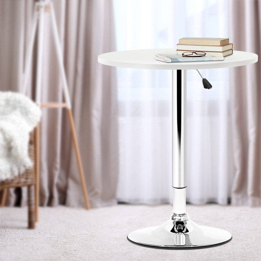 Round Bar Table White Gas Lift Height Adjustable Pub Table