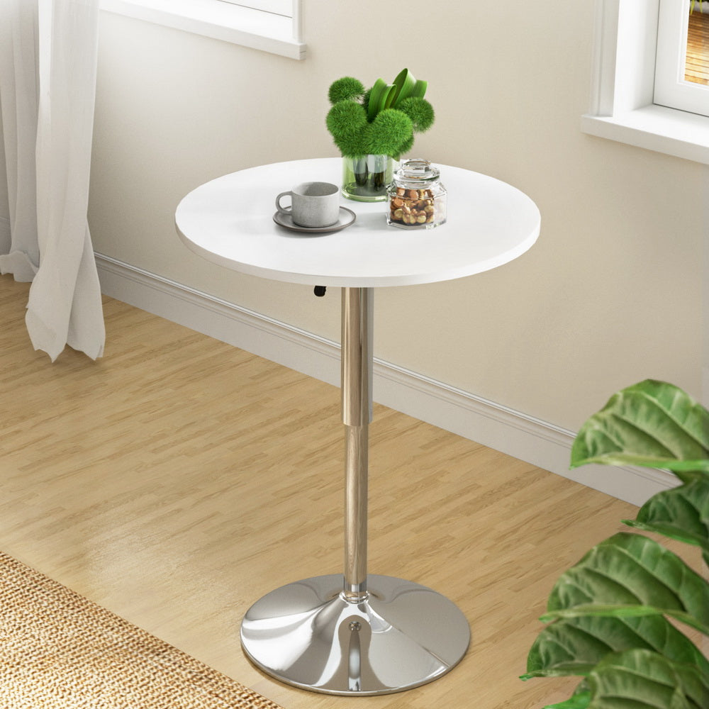 Round Bar Table White Gas Lift Height Adjustable Pub Table